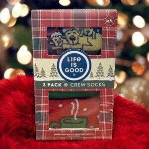 Life Is Good Holiday Crew Socks 3-Pack - Red, Green, Yellow